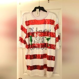 Sequin holiday shirt dress one size plus